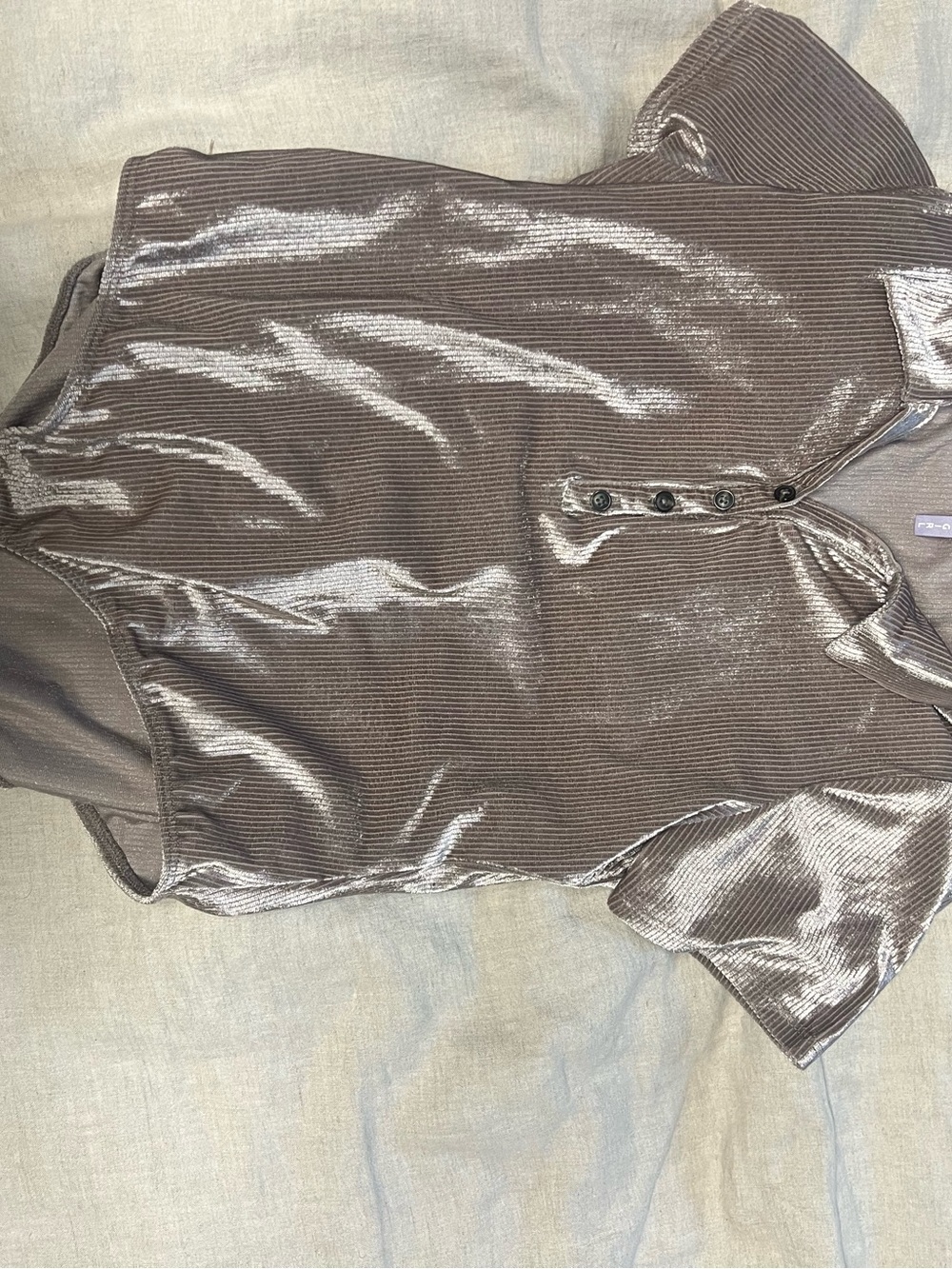 Shimmery Brown Ribbed Henley Top